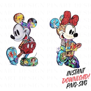 Splash of Color Mickey & Minnie Matching Disney Designs - Retro Couple PNG SVG - Disney Trip Digital Download for Shirts Gifts