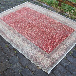 Floral Entry Rug 4x6, Red Bedroom Rug, Turkish Area Rug, Oushak Living Room Rug, Decorative Office Rug, Vintage Handmade Carpet, 50&quot;x70&quot;