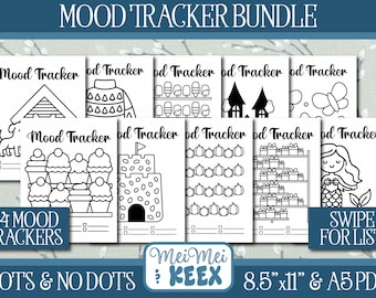 Mood Tracker Bundle - Printable Journal Pages, Digital Planner, Bullet Journal
