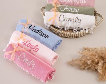 Toalla de playa turca personalizada, regalos para damas de honor, recuerdos de boda en la playa, despedida de soltera, regalo de aniversario para ella, regalo de despedida de soltera