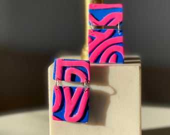 Abstrakte Polymer-Ton Ohrringe – Rosa und Blau Y2K Schmuck