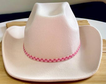 Beaded Loomed Two-Toned Pink Checkers Hatband