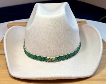 Beaded Loomed Green Arrows Hatband with a Serpentine Center
