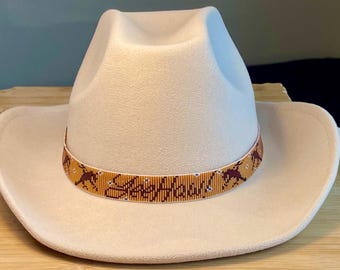 Loomed Seed Bead Yeehaw! Bucking Broncos Hatband