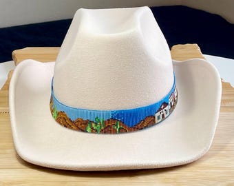 Loomed Seed Bead Scenic Horse and Rider Ghost Town Hatband