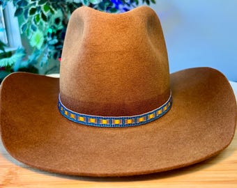 Beaded Loomed Silver Bugle Bead Hatband