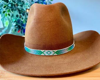 Loomed Seed Bead Color Fading Chevron Pattern Hatband