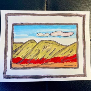 Bloco de impressão de Painted Hills e cartão de felicitações em branco pintado à mão