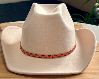 Loomed Seed Bead Orange and Blue Zigzag Pattern Hatband