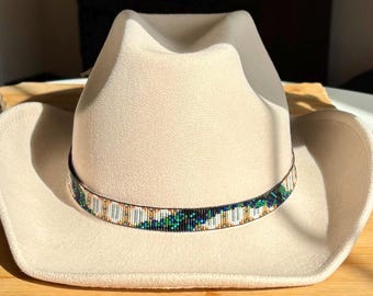 Loomed Seed Bead Black and White Snake Skin Pattern Hatband