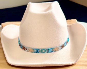 Loomed Seed Bead Color Fading Earth and Sky Chevron Pattern Hatband