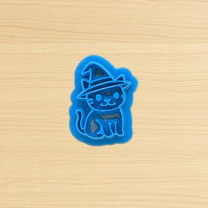Cortador de galletas con forma de gato con sombrero de bruja para galletas, cerámica, alfarería, arcilla polimérica y fondant.