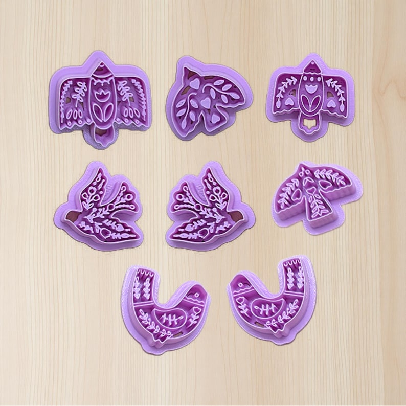 Cortadores de galletas de pájaros con arte popular bohemio (varios estilos): ideales para galletas, cerámica, arcilla polimérica y fondant. imagen 1