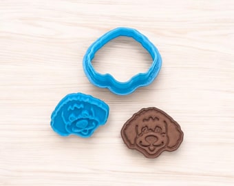 Juego de cortadores de galletas y sellos con forma de cabeza de perro Golden Doodle, ideal para galletas, cerámica, arcilla polimérica y fondant.