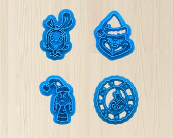 3D Printed Grinch Christmas Cookie Cutters, 4 Options:  for Cookies, Pottery, Polymer Clay & Fondant