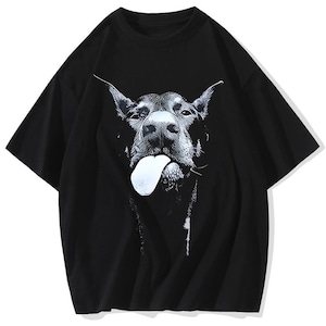 Camiseta gótica con estampado de perro y letras para hombre, estilo hip hop, punk, vintage, de verano, lavada, de gran tamaño