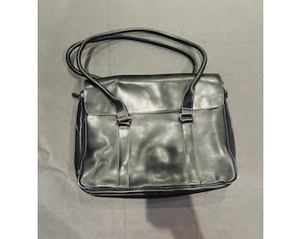 Levenger Black Leather Laptop Briefcase Double Handle Messenger Bag