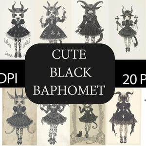 Cute Baphomet Clipart Set – Adorable & Spooky Cartoon Illustrations – Digital Download for Halloween and Fantasy Projects