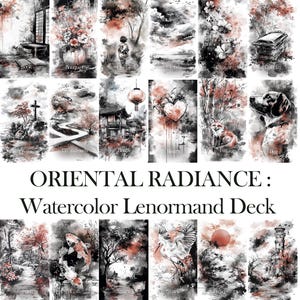 Murmures de l'Orient : un jeu de cartes Lenormand aquarelle captivant inspiré par l'élégance orientale et le mysticisme | jeu de pont complet |