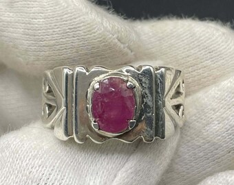 Bague en argent sterling rubis rouge pour homme : argent sterling 925 gravé Yaqut | Bague Yaqoot pour homme | Bague rubis rouge | Bague fantaisie | Bague faite main