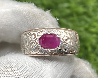 Bague en rubis, bague en rubis pour homme rouge, bague en argent, bague en rubis, bague de fiançailles, bague en rubis naturel, cadeau d'anniversaire pour lui, bagues pour homme