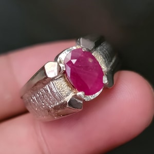 Ruby ring, Red Mens ruby ring, Silver ring, Ruby Gemstone ring, Engagement ring, Natural ruby ring, Anniversary gift for him, Mens rings