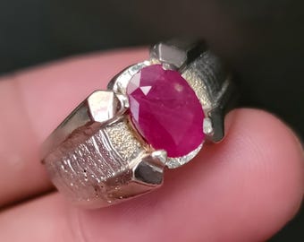 Rubin Ring, Roter Herren Rubin Ring, Silber Ring, Rubin Edelstein Ring, Verlobungsring, Natürlicher Rubin Ring, Geburtstagsgeschenk für ihn, Herrenringe