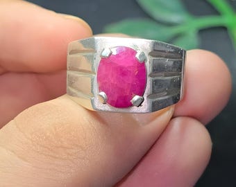 Bague en argent sterling rubis rouge pour homme : argent sterling 925 gravé Yaqut | Bague Yaqoot pour homme | Bague rubis rouge | Bague fantaisie | Bague faite main