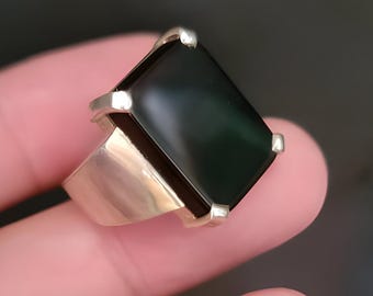 Bague en agate noire, bague en argent sterling, bagues pour homme, cadeau d'anniversaire pour lui, bague avec pierres précieuses, bague faite main, bague yéménite Aqeeq, bagues