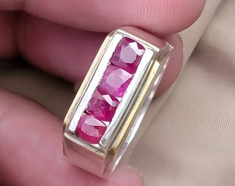 Rubin Ring, Roter Herren Rubin Ring, Silber Ring, Rubin Edelstein Ring, Verlobungsring, Natürlicher Rubin Ring, Geburtstagsgeschenk für ihn, Herrenringe