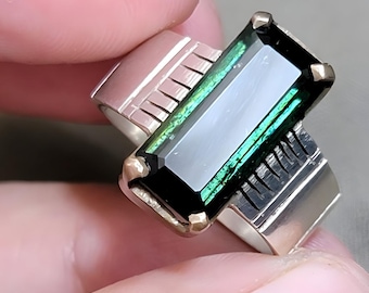 Bague tourmaline verte Bague tourmaline pour homme Bague avec pierres précieuses Bague en argent sterling Cadeau d'anniversaire pour lui Bague de fiançailles