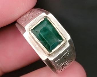 Bague émeraude, bague émeraude naturelle, bagues pour hommes, bague avec pierres précieuses, bagues en argent sterling, cadeau d'anniversaire pour lui, bagues de fiançailles