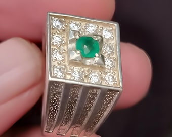 Bague émeraude pour homme en argent sterling faite à la main, émeraude naturelle, pierre précieuse bague pour homme, bague en zamurd, pierres précieuses naturelles, bagues fantaisie, bagues faites main