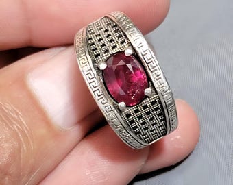 Rubin Ring, Roter Herren Rubin Ring, Silber Ring, Rubin Edelstein Ring, Verlobungsring, Natürlicher Rubin Ring, Geburtstagsgeschenk für ihn, Herrenringe