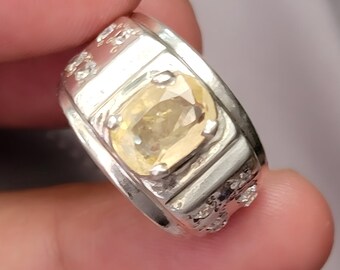 Bague saphir Bague saphir jaune Bague saphir pour homme Bague homme Pierre précieuse bague en argent sterling Cadeau d'anniversaire pour lui Bague de fiançailles