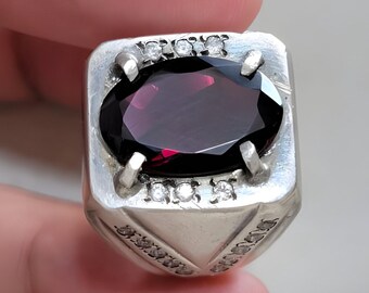 Bague grenat rouge, grenat rouge, bague pour homme, bague en argent, bague avec pierres précieuses, bague de fiançailles, bague tendance, cadeau d'anniversaire pour lui, bague faite main