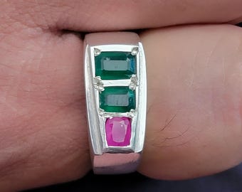 Smaragdring, Natürlicher Smaragdring, Herrenringe, Edelsteinring Sterlingsilberringe Jahrestagsgeschenk für ihn Verlobungsring Statementringe