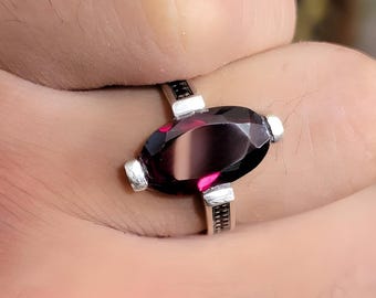 Bague grenat rouge, grenat rouge, bague pour femme, bague en argent, bague avec pierres précieuses, bague de fiançailles, bague tendance, cadeau d'anniversaire pour elle, bague faite main