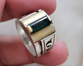 Bague tourmaline verte Bague tourmaline pour homme Bague avec pierres précieuses Bague en argent sterling Cadeau d'anniversaire pour lui Bague de fiançailles