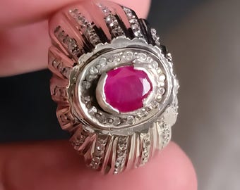 Bague en rubis naturel, bague en rubis pour homme rouge, bague en argent, bague en rubis avec pierres précieuses, bague de fiançailles, bague en rubis naturel, cadeau d'anniversaire pour lui, bagues pour homme