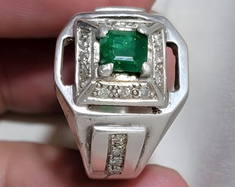 Smaragdring, Natürlicher Smaragdring, Herrenringe, Edelsteinring Sterlingsilberringe Jahrestagsgeschenk für ihn Verlobungsring Statementringe