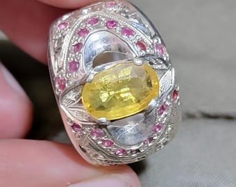 Saphirring Gelber Saphirring Herrenring Saphir Herrenring Edelsteinring Sterling-Silberringe Jubiläumsgeschenk für ihn Verlobungsring