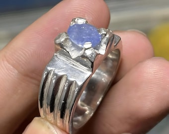 Bague saphir, bague saphir bleu, bague saphir pour homme, bagues pour homme, bague avec pierres précieuses, bagues en argent sterling, cadeau d'anniversaire pour lui, bague de fiançailles