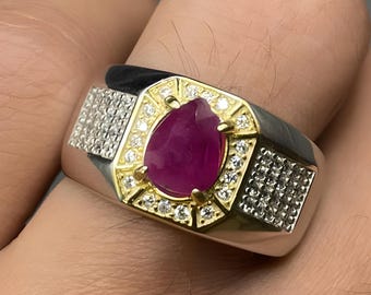 Bague en rubis, bague en rubis pour homme rouge, bague en argent, bague en rubis, bague de fiançailles, bague en rubis naturel, cadeau d'anniversaire pour lui, bagues pour homme
