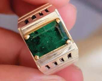 Bague émeraude, bague émeraude naturelle, bagues pour hommes, bague avec pierres précieuses, bagues en argent sterling, cadeau d'anniversaire pour lui, bagues de fiançailles