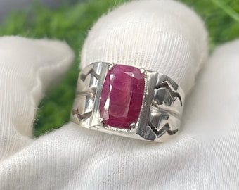 Bague en argent sterling rubis rouge pour homme : argent sterling 925 gravé Yaqut | Bague Yaqoot pour homme | Bague rubis rouge | Bague fantaisie | Bague faite main