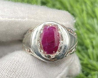 Bague rubis rouge sang pour homme Bague en argent sterling Yaqut 925 | Bague Yaqoot pour homme | Bague rubis rouge | Bague fantaisie bague islamique cadeau pour lui