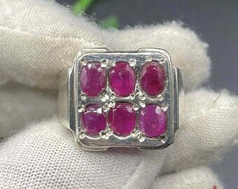 Bague rubis pour homme en argent sterling 925, pierres précieuses naturelles Yaqoot multi-pierres pour homme et femme Cadeau pour lui Bague en pierres précieuses naturelles