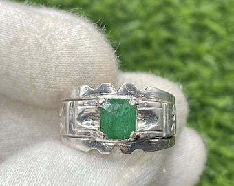 Bague en argent sterling faite main pour homme avec émeraude : Bague émeraude naturelle avec pierres précieuses Bague pour homme en zamurd Bagues fantaisie pierres précieuses naturelles Bagues faites main