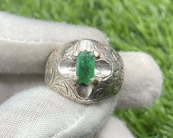 Bague en argent avec pierre émeraude verte pour homme bagues pour homme émeraude émeraude Swat bagues pour homme en argent 925 estampé bague en zamurd pour homme